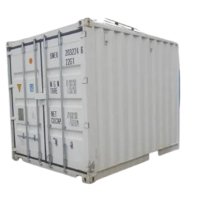 10FT shipping container in industrial setting, featuring spacious interior and secure double doors