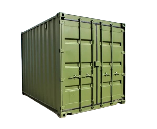 10FT Used Shipping Container in shipping yard, featuring durable construction and double doors for easy access.